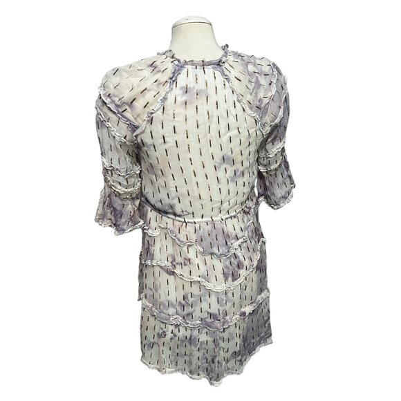 Hemant & Nandita Vivian Color Gold Splash Peasant Dress Sz XS Womens Purple Shee - Picture 11 of 14